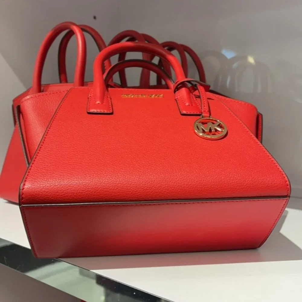 Michael Kors Avril Small Leather Top-Zip Satchel Color Flame - Picture 6 of 16